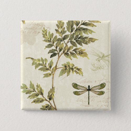 Decorative Ferns and a Dragonfly Pinback Button