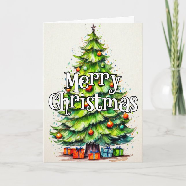 Decorative Festive Christmas Tree Holiday Card (Front)