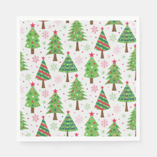 Decorative Festive Green Christmas Trees Pattern Napkins