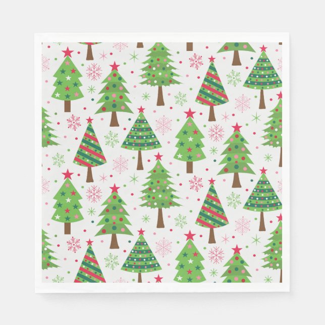 Decorative Festive Green Christmas Trees Pattern  Napkins (Front)