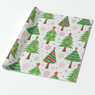 Decorative Festive Green Christmas Trees Pattern Wrapping Paper