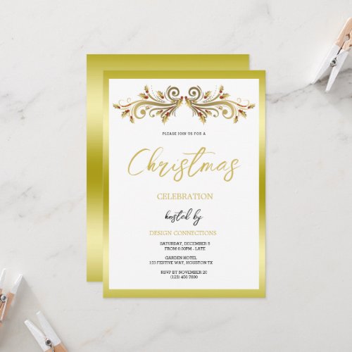 Decorative Festive Holly Swirls Christmas Invitation