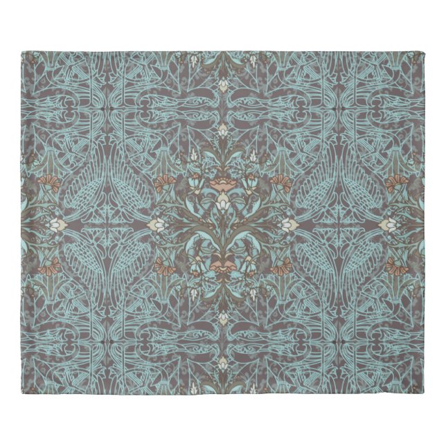 Decorative Filigree Victorian Blue Green Floral   Duvet Cover (Front)
