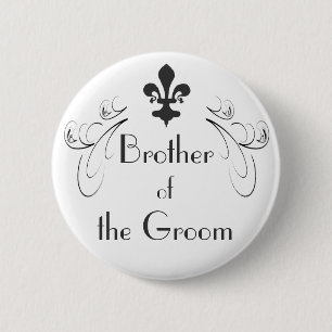 Decorative Fleur de Lis Brother of Groom Button