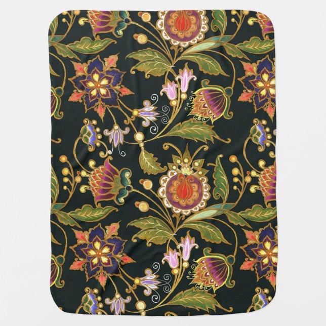 Decorative Floral: Acrylic Golden Purple. Baby Blanket (Front)