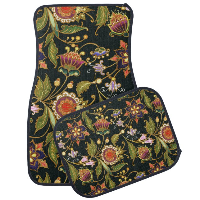 Decorative Floral: Acrylic Golden Purple. Car Floor Mat (Set)