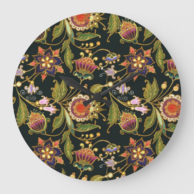 Decorative Floral: Acrylic Golden Purple. Large Clock (Front)