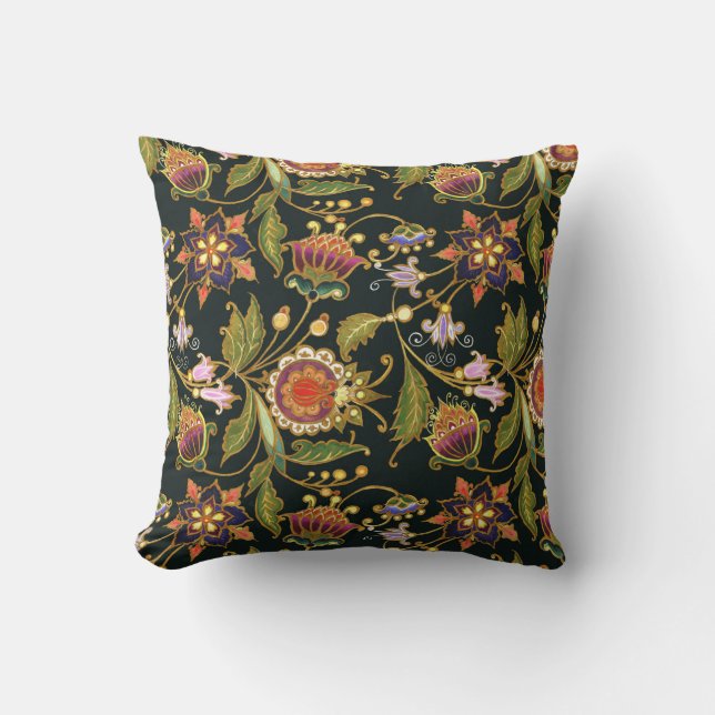 Decorative Floral: Acrylic Golden Purple. Throw Pillow (Front)