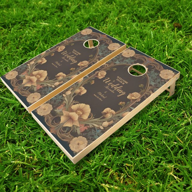 Decorative Floral Art Nouveau Wedding Cornhole Set (Creator Uploaded)