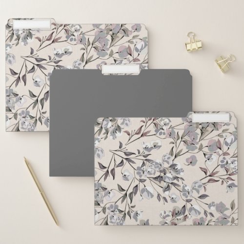 Decorative Floral  Beige Linen  Gray File Folder
