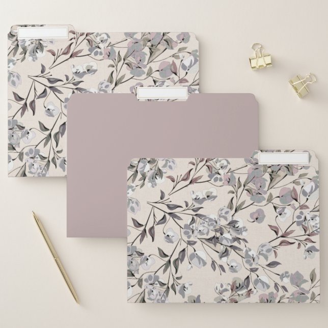 Decorative Floral | Beige Linen & Pink File Folder (Set)