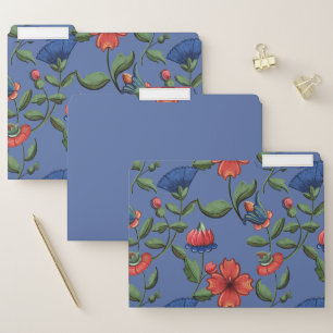 Decorative Floral Blue & Red Floral Design File Folder