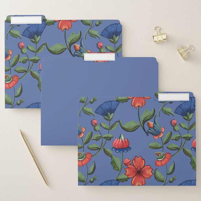 Decorative Floral | Blue & Red Floral Design File Folder (Set)