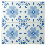 Decorative Floral Blue Tile at Zazzle
