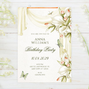 Decorative floral botanical birthday invitation