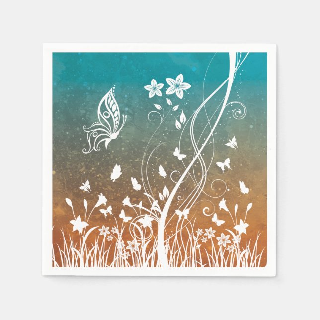 DECORATIVE FLORAL BUTTERFLIES PAPER DECOUPAGE NAPKINS (Front)