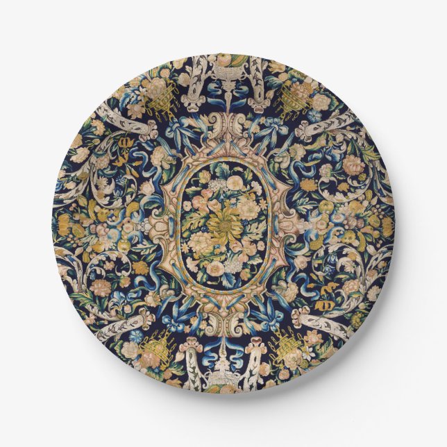 Decorative Floral Carpet Pattern Paper Plates (Front)