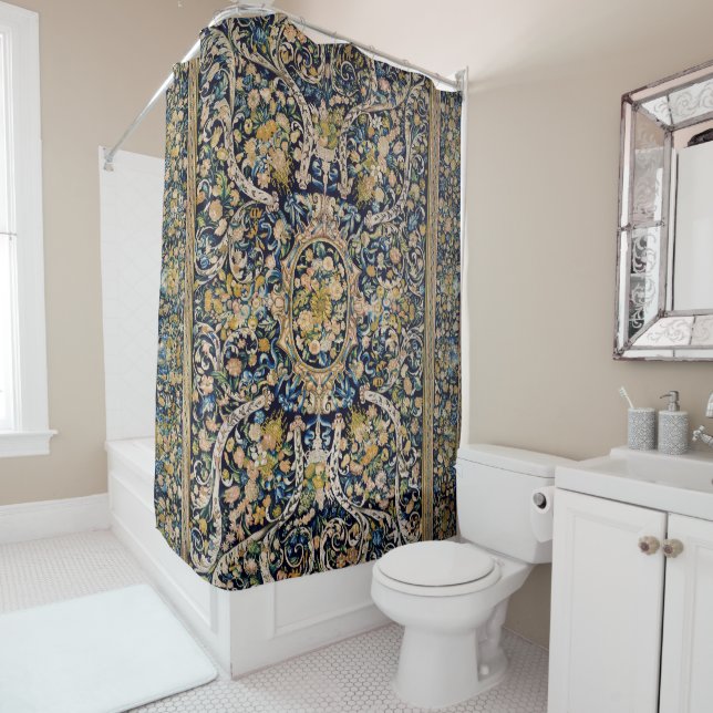 Decorative Floral Carpet Pattern Shower Curtain (In Situ)