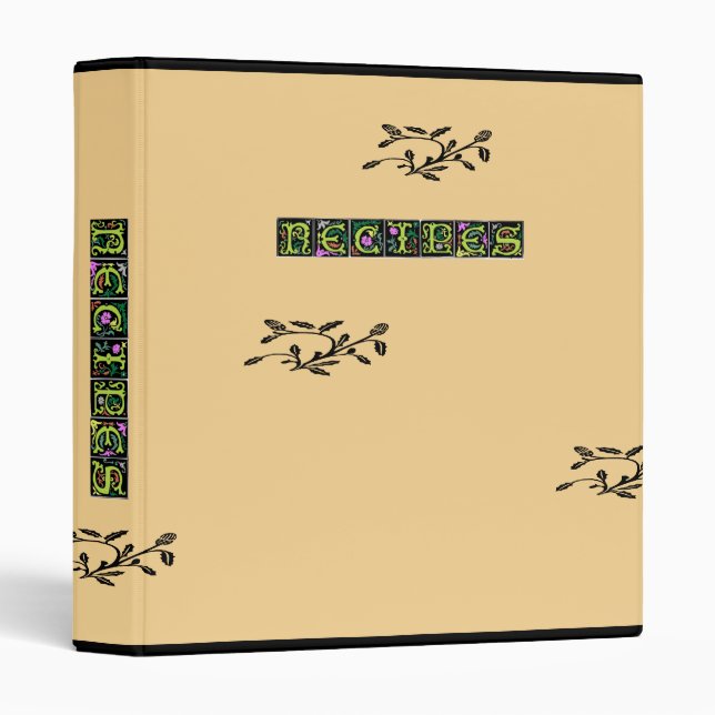 Decorative Floral Design Recipe Binder (Front/Spine)
