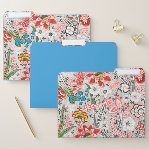 Decorative Floral  Elegant Blooming Floral  Blue File Folder