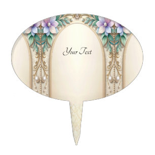 Decorative Floral Frame with Pearls Cake Topper