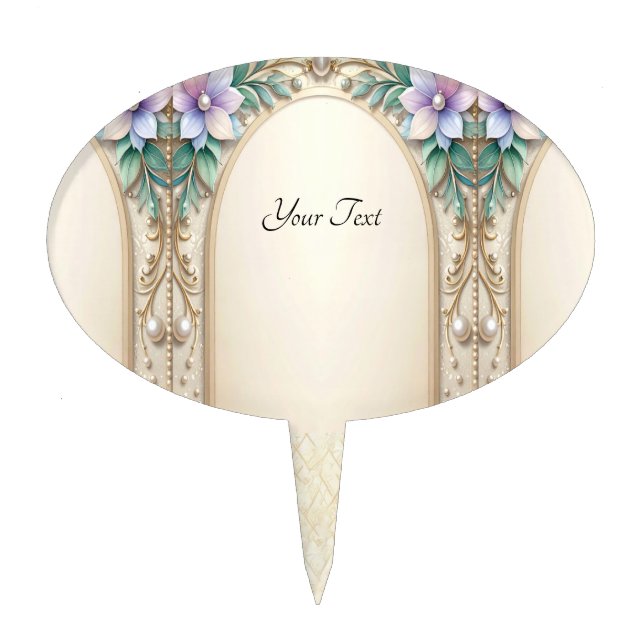 Decorative Floral Frame with Pearls Cake Topper (Front)