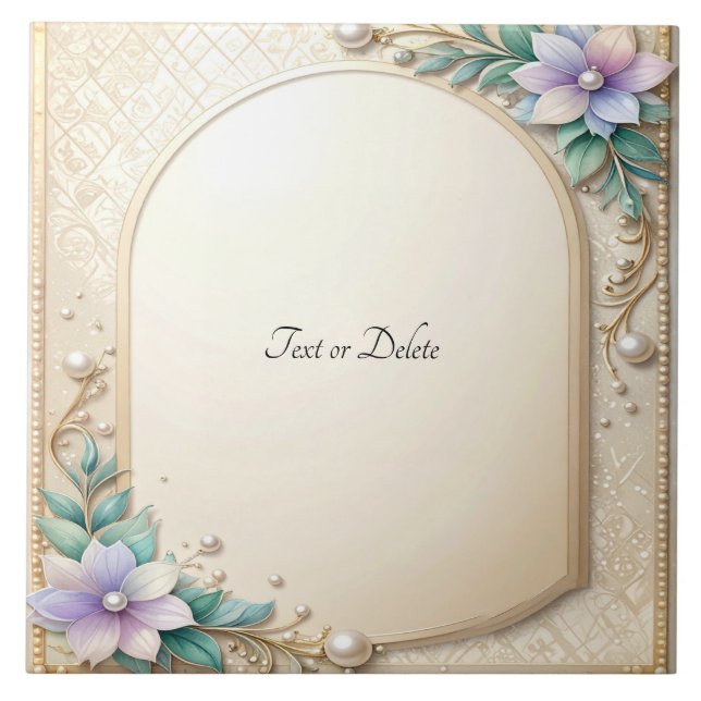 Decorative Floral Frame with Pearls Ceramic Tile (Front)