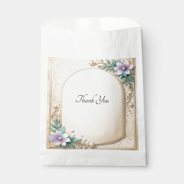 Decorative Floral Frame with Pearls Favor Bag (Front)