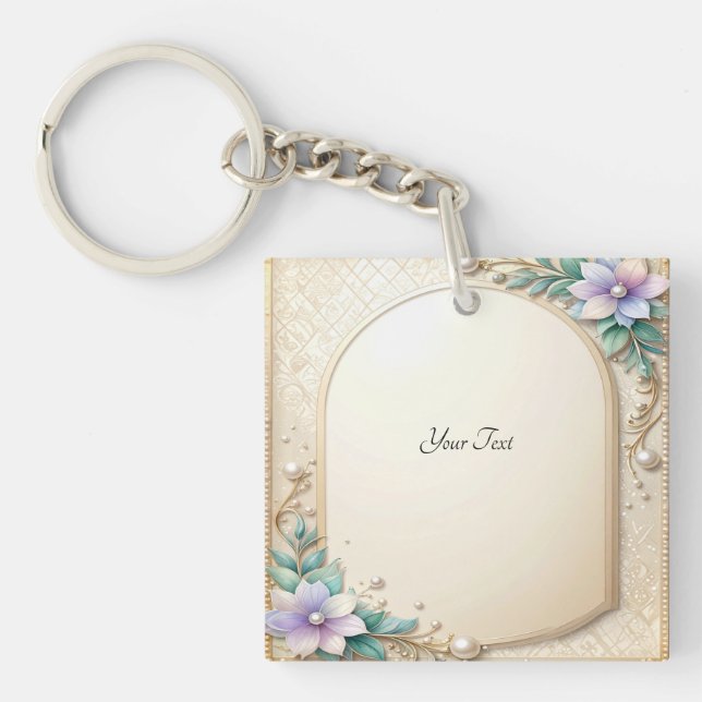 Decorative Floral Frame with Pearls Keychain (Front)