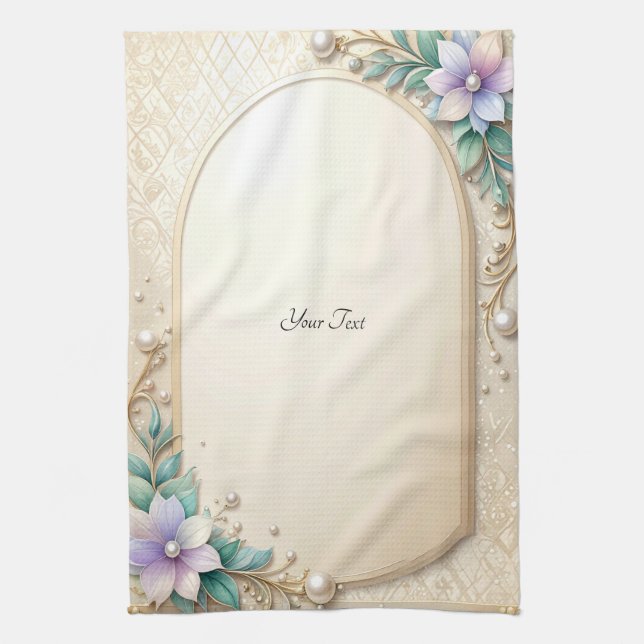 Decorative Floral Frame with Pearls Kitchen Towel (Vertical)