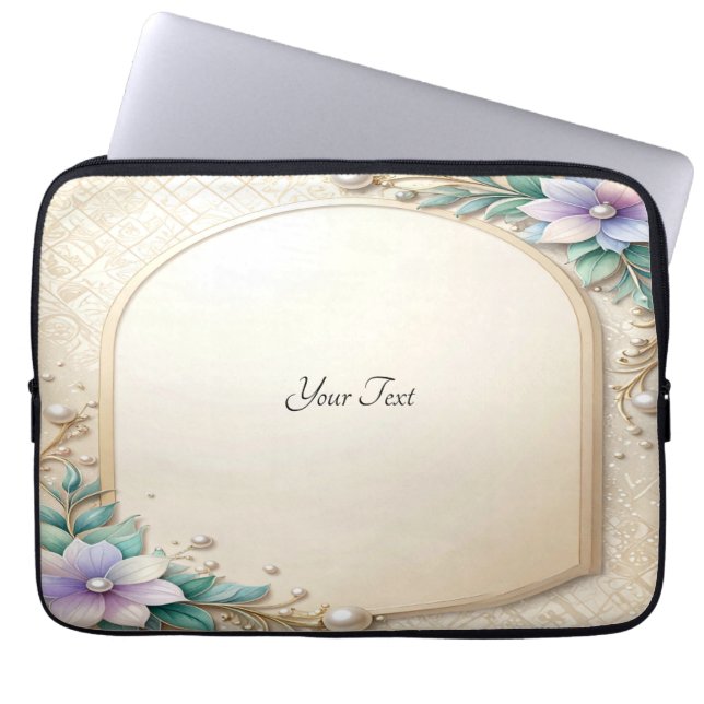 Decorative Floral Frame with Pearls Laptop Sleeve (Front)