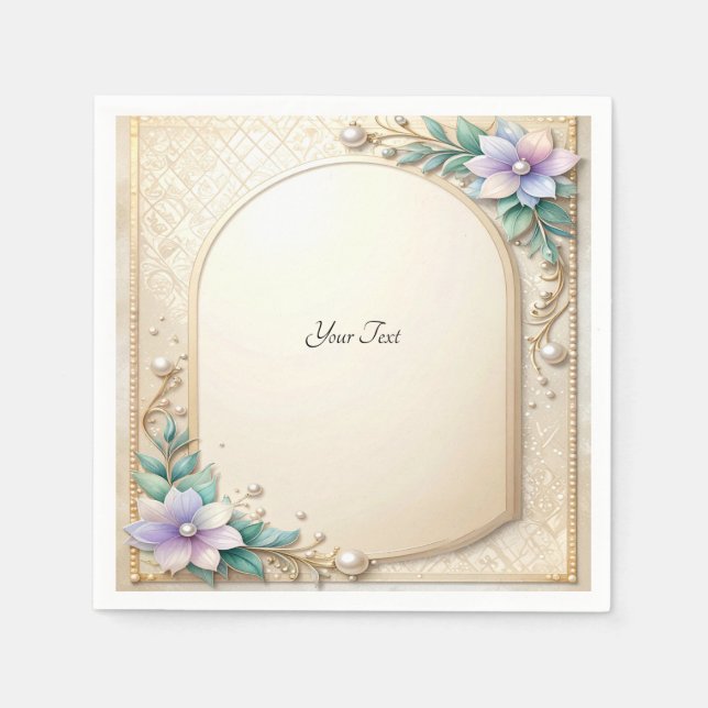 Decorative Floral Frame with Pearls Napkins (Front)
