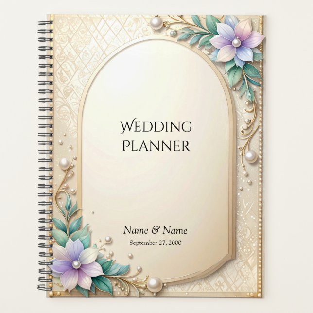 Decorative Floral Frame with Pearls Planner (Front)