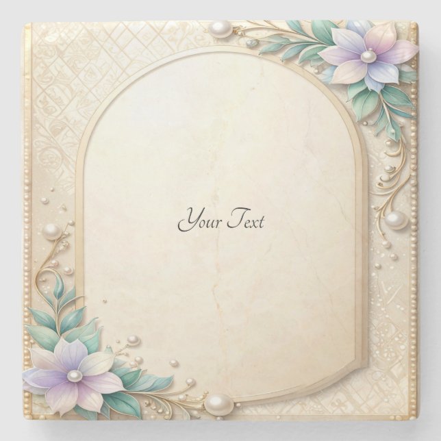 Decorative Floral Frame with Pearls Stone Coaster (Front)