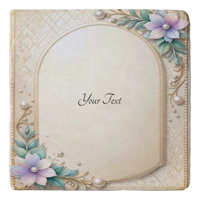 Decorative Floral Frame with Pearls Trivet (Front)