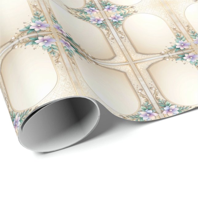 Decorative Floral Frame with Pearls Wrapping Paper (Roll Corner)