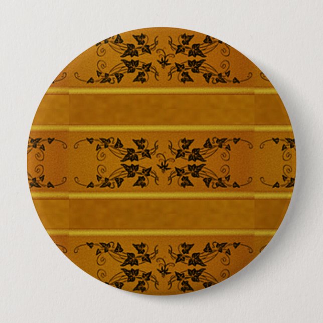Decorative floral gold stripe border brown button (Front)