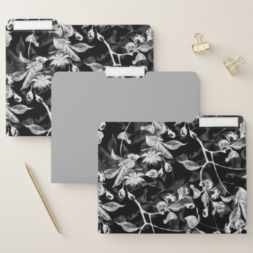 Decorative Floral  Gray Black  White File Folder