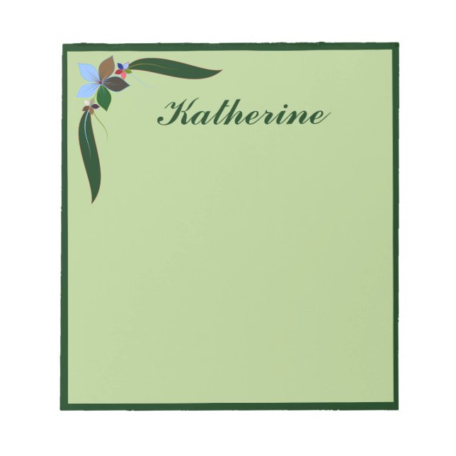 Decorative Floral Green Border Personalized Notepad (Front)