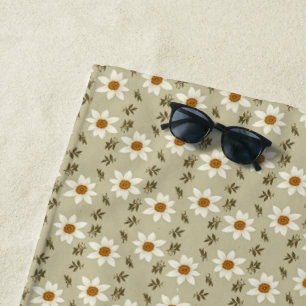 Decorative Floral in White and Beige Beach Towel