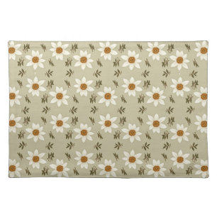 Decorative Floral in White and Beige Cloth Placemat