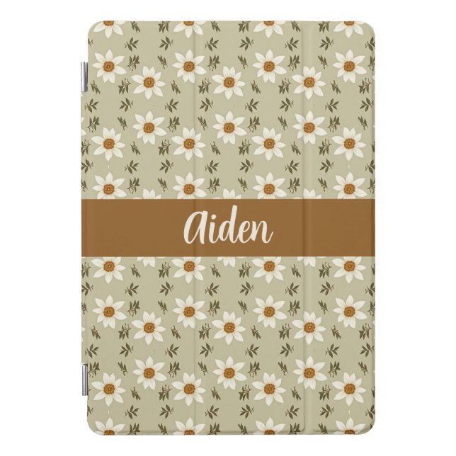 Decorative Floral in White and Beige  iPad Pro Cover (Front)