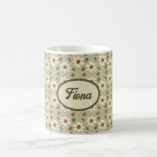 Decorative Floral in White and Beige Personalized Coffee Mug