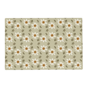 Decorative Floral in White and Beige Placemat