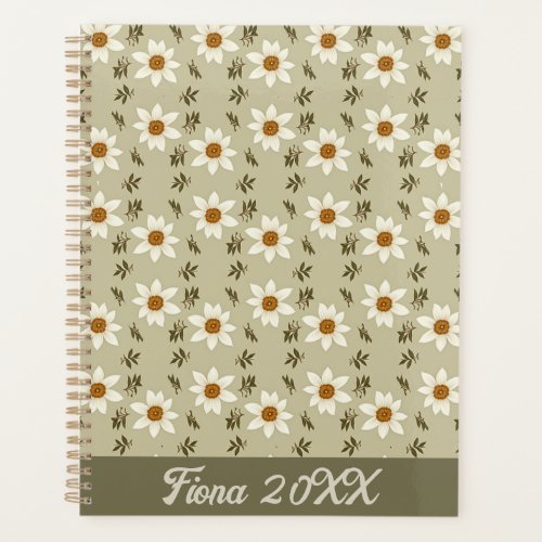 Decorative Floral in White and Beige Planner