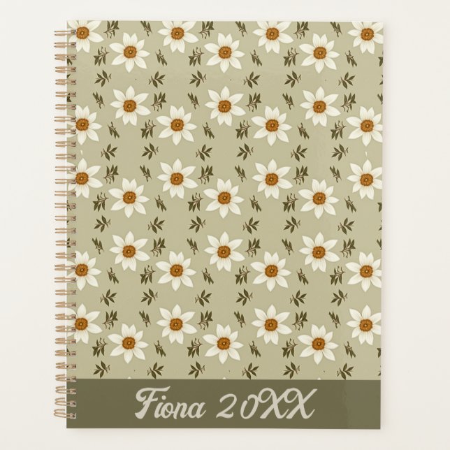 Decorative Floral in White and Beige Planner (Front)