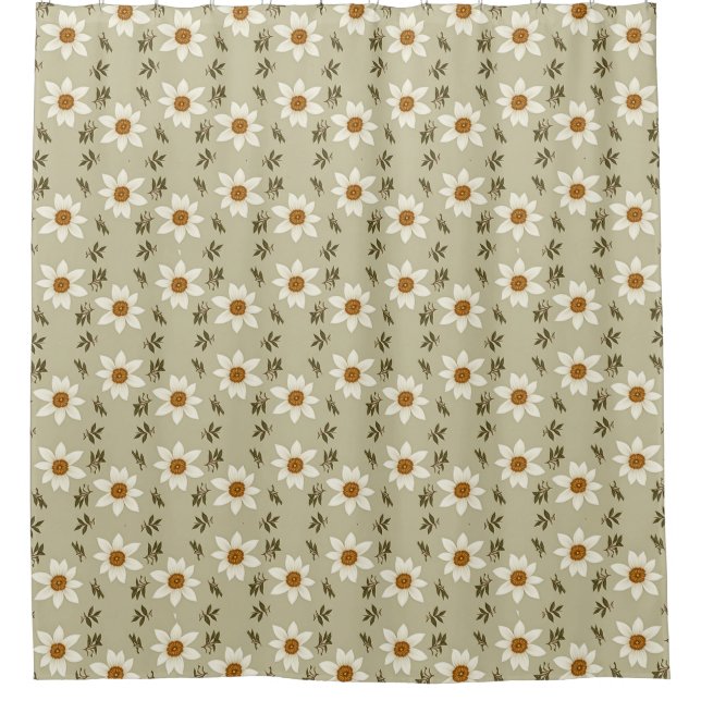 Decorative Floral in White and Beige Shower Curtain (Front)