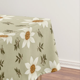 Decorative Floral in White and Beige Tablecloth