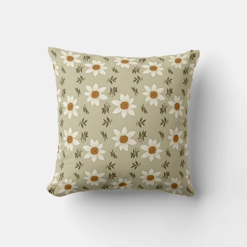 Decorative Floral in White and Beige Throw Pillow