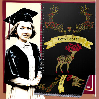 Decorative Floral Motif Stag Deer Family in School Notebook